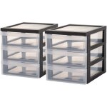 Iris ohyama, tour de rangement plastique, 3 petits tiroirs, lot de 2, noir, ouverture facile, format ...