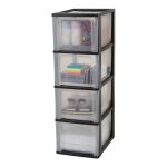 Iris ohyama, tour de rangement plastique, 4 grands tiroirs, noir, ouverture facile, format a4, a5 & a6, ...