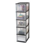 Iris ohyama, tour de rangement plastique, 5 grands tiroirs, noir, ouverture facile, format a4, a5 & a6, ...