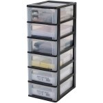 Iris ohyama, tour de rangement plastique, 6 tiroirs moyens, noir, ouverture facile, format a4, a5 & a6, ...