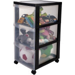 Iris ohyama, tour de rangement plastique sur roulettes a4, 3 grands tiroirs, noir, dc - 303