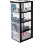 Iris ohyama, tour de rangement plastique sur roulettes a4, 4 grands tiroirs, noir, dc - 304