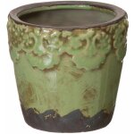 Cache - pot vert en c�ramique vieillie