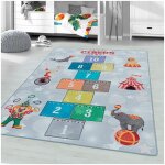 J&kids - tapis marelle pour fille et garon circus gris 80x120