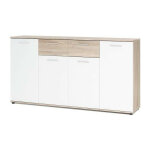 Jacky buffet bas classique blanc et decor chene mat - l 160 cm Jacky buffet bas classique blanc et decor chene mat - l 160 cm