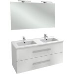 Meuble double vasque 120 cm jacob delafon ola up blanc brillant avec miroir et spots Meuble double vasque 120 cm jacob delafon ola up blanc brillant avec miroir et spots