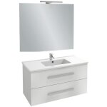 Meuble vasque 100 cm jacob delafon ola up blanc brillant avec miroir et spot