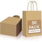 Lot de 50 petits sacs en papier kraft avec poigne, sac cadeau marron 15 x 8 x 21 cm, sacs cadeaux en ...
