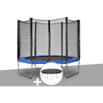 Jardideco - kit trampoline atlas  2, 44 m bleu + bche de protection