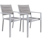 Jardiline - lot de 2 fauteuils de jardin en aluminium et textilène matelassé gris, empilable, ibiza perle ... Jardiline - lot de 2 fauteuils de jardin en aluminium et textilène matelassé gris, empilable, ibiza perle ...
