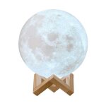 Lampe veilleuse lune avec socle en bois