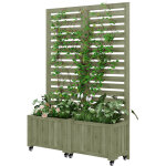 Jardini�re en bois massif vert avec treillis pour plantes grimpantes ? avec roulettes pliantes ? id�ale ...
