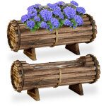 Jardinire en bois, pot de fleurs, en lot de 2, avec film, hlp 18 x 40 x 14 cm, extrieur & intrieur, ...