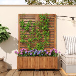 Jardini�re ext�rieure avec treillis pour plantes grimpantes, bac � fleurs en bois avec roulettes universelles ...