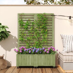 Jardini�re ext�rieure avec treillis pour plantes grimpantes, bac � fleurs en bois avec roulettes universelles ...