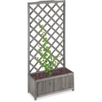 Jardiniere grise avec treillis Jardiniere grise avec treillis