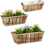 Jardinires en lot, bacs  fleurs en 3 tailles, bois flamb, avec film plastique, intrieur et extrieur, ...