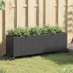 Jardini�re avec roulettes et 3 pots - pot de fleur - bac � fleurs noir 107x32x38 cm rotin