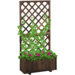 Jardini�re sur�lev�e en bois avec treillis 72, 5x31, 5x149, 5 cm - bac � fleurs pour plantes grimpantes ...