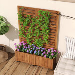 Jardini�re avec treilli en bois massif brun, 2 bacs de plantation, roulettes pivotantes, pour terrasse ...