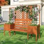 Jardini�re avec treillis et banc en bois de sapin massif, grand bac � fleurs avec support pour plantes ...