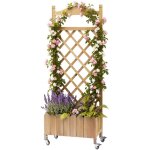 Jardini�re � treillis sur roulettes, bac bois avec trous drainage, 49x28x116cm, r�sistant intemp�ries ...
