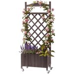 Jardini�re � treillis sur roulettes, bac bois avec trous drainage, 49x28x116cm, r�sistant intemp�ries ...