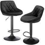 Lot de 2 tabouret de bar en velours reglable en hauteur et pivotant pour bar comptoir cuisine noir