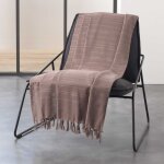 Jete de canape a franges 220 x 240 cm coton tisse lilia taupe
