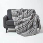 Homescapes - jet de lit ou de canap  rayures morocco - gris - 225 x 255 cm