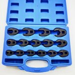 Jeu 15pcs de cl�s � pied de biche, cl� � ecrous evas�s m�triques de 8 - 24mm extr�mit� ouverte en chrome ...