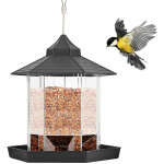 Mangeoire oiseaux exterieur suspendue grande capacité avec toit pour jardin terrasse - gris Mangeoire oiseaux exterieur suspendue grande capacité avec toit pour jardin terrasse - gris