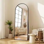 Jookgbd - grand miroir sur pied 164x54 cm, miroir bomb� avec coins arrondis et cadre aluminium, miroir ...