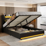 Jookgbd - lit coffre 140x190 cm, lit double avec coffre, lit pour adolescent avec rangement, lit multifonction ...