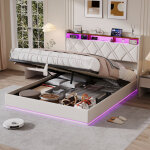 Jookgbd - lit coffre 160x200 cm, lit double, lit adolescent, lit tapiss�, t�te de lit avec led, usb et ...