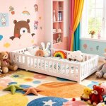 Jookgbd - lit enfant 80x160 cm, lit au sol avec barri�re de s�curit� et sommier � lattes, lit montessori ...