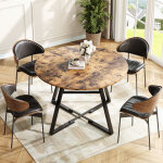 Jookgbd - table � manger ronde 120 cm, table repas 4 - 6 personnes avec �tag�re m�tal noir, table cuisine ...