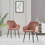 Lot de 2 chaise de salle à manger, fauteuil, siège rembourrée, avec accoudoirs, pieds en métal, revêtement ... Lot de 2 chaise de salle à manger, fauteuil, siège rembourrée, avec accoudoirs, pieds en métal, revêtement ...