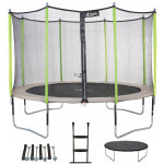 Kangui - trampoline de jardin 365 cm + filet + échelle + bâche + kit d'ancrage jumpi taupe / vert Kangui - trampoline de jardin 365 cm + filet + échelle + bâche + kit d'ancrage jumpi taupe / vert