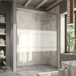 Kassandra - paroi de douche fixe + porte coulissante luna verre srigraphi 150 cm paroi latrale : 76. ...