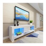 Keepbuying - meuble tv moderne blanc avec led lumineuse - etagère en verre 2 tiroirs - buffet bas rangement ... Keepbuying - meuble tv moderne blanc avec led lumineuse - etagère en verre 2 tiroirs - buffet bas rangement ...