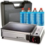 Kemper - plancha  gaz portable 2300w + 4 cartouches de gaz + valise de transport