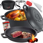 Dutch oven 2en1 casserole en fonte 4 8l et poêle 1 8l cuite au four prête à l'emploi incl. livre de cuisine ... Dutch oven 2en1 casserole en fonte 4 8l et poêle 1 8l cuite au four prête à l'emploi incl. livre de cuisine ...