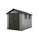 Abri de jardin oakland 7511 en résine durable à haut plafond, double portes, texture bois, gris - 7, ... Abri de jardin oakland 7511 en résine durable à haut plafond, double portes, texture bois, gris - 7, ...