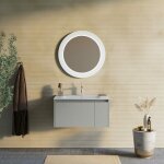 Kiamami valentina - armoire de toilette 80cm beige sable avec miroir rond clair par led monaco