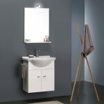 Kiamami valentina - meuble de bain blanc economique 56 cm + lavabo, miroir et lumiere