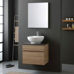 Kiamami valentina - meuble de salle de bain en chne et plan en bois anthracite avec lavabo d'appui rond ...