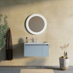 Kiamami valentina - meuble de salle de bain mural 80cm bleu clair mat avec miroir rond monaco