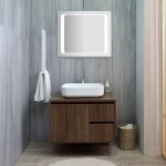 Kiamami valentina - meuble de salle de bain suspendu 75 cm noyer fonc� et miroir led tactile siena