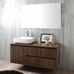 Kiamami valentina - meuble de salle de bain suspendu avec aspect en bois de noyer fonc� 120cm et miroir ...